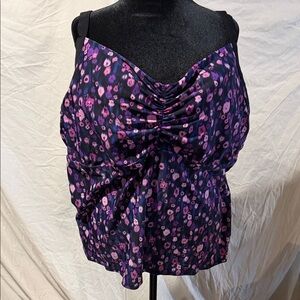 Plus Size Purple Floral Ruched Tankini Top
